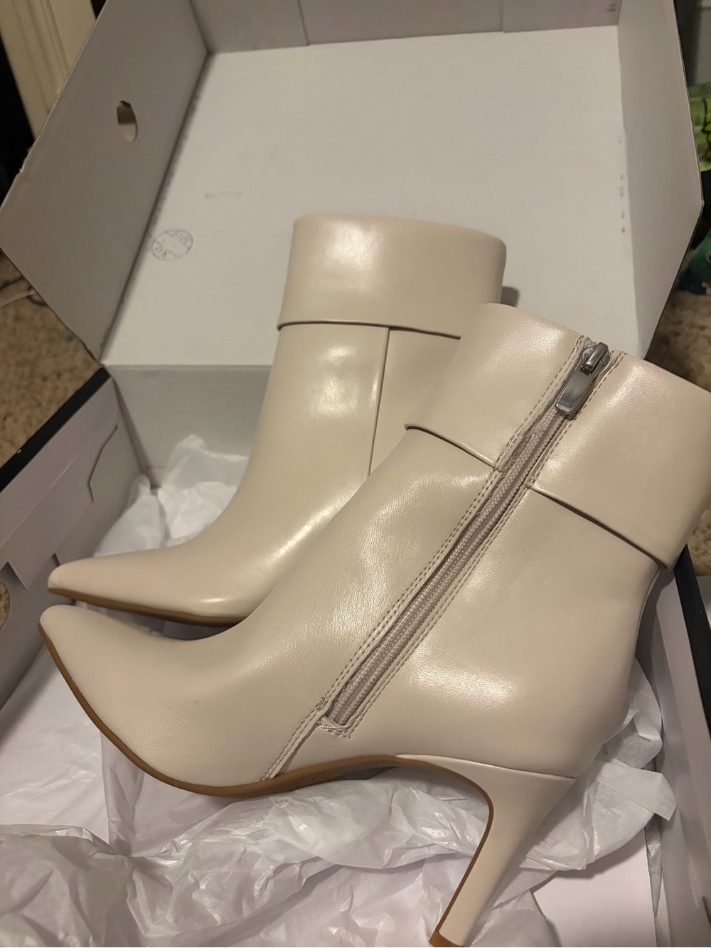 Nine West Cream Pointed Toe Ankle Booties with Side Zip